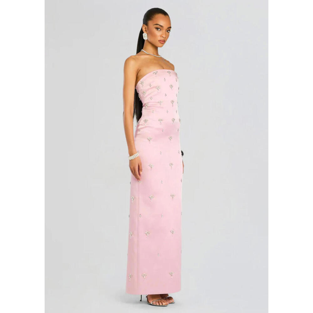 NWT $1098 Elise Blush Pink Satin Crystal Beaded Dress Gown Cocktail XS Rare - Picture 12 of 16
